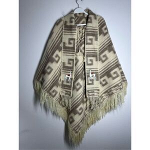 Alpaca Wool Textil Peruvian Poncho Attached Scarf Lama Application One Sz *Notes